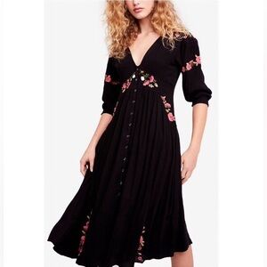 Free People Day Glow Embroidered Midi Dress in black